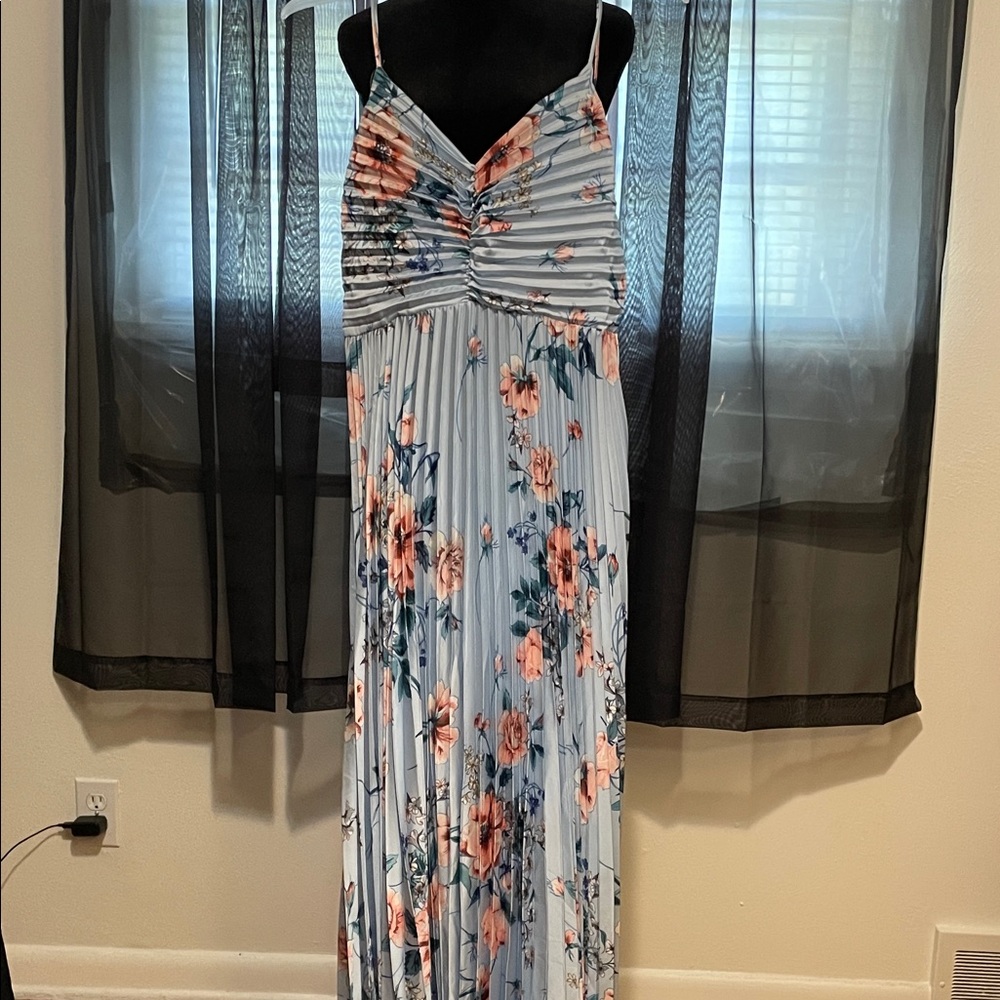 Petal & Pup Strapless Maxi Dress in Blue and Pink Floral